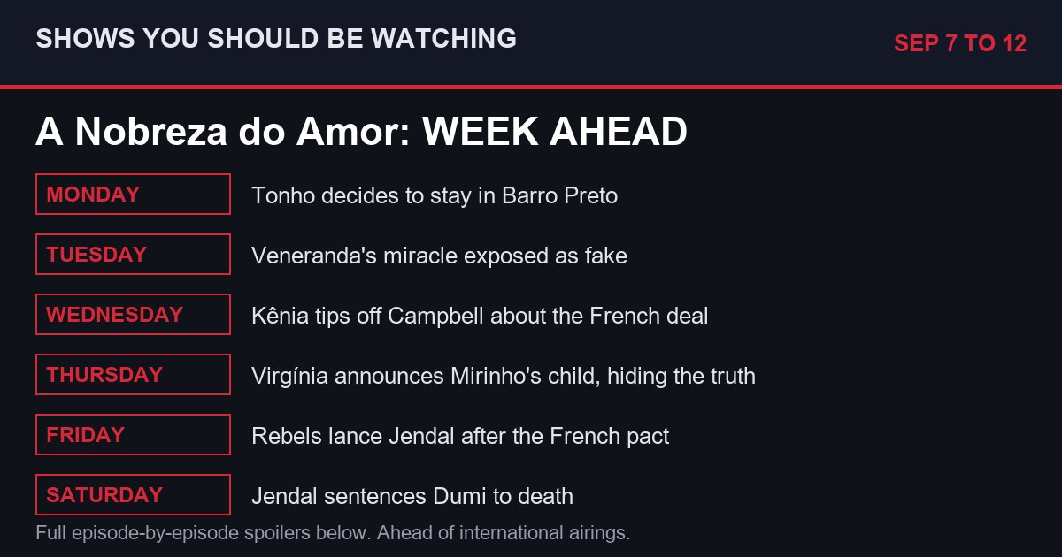A Nobreza do Amor week ahead Sep 7 to 12 spoilers