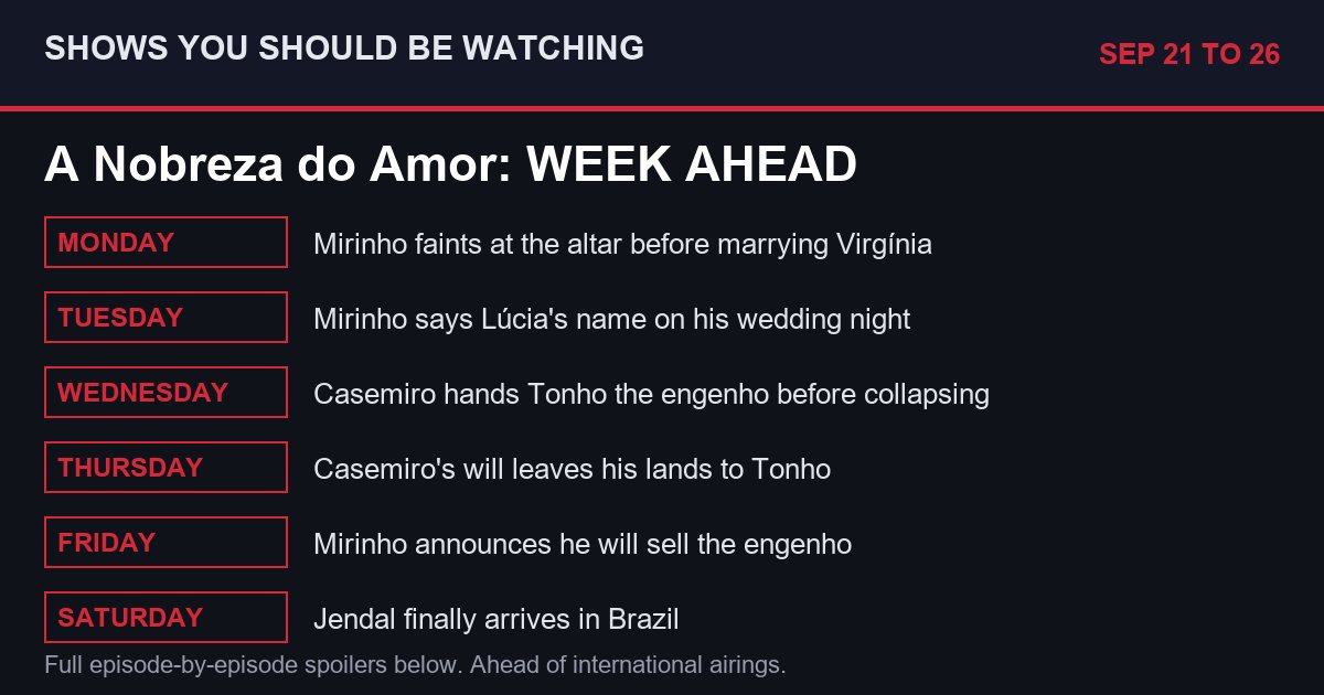 A Nobreza do Amor week ahead Sep 21 to 26 spoilers
