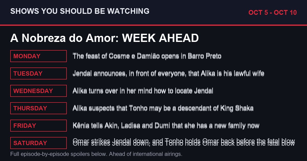 A Nobreza do Amor week ahead OCT 5 - OCT 10 spoilers