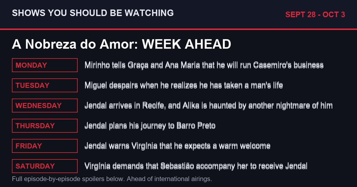 A Nobreza do Amor week ahead SEPT 28 - OCT 3 spoilers