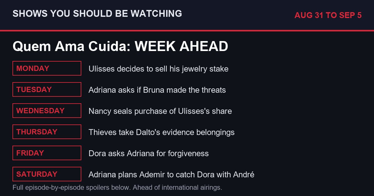 Quem Ama Cuida week ahead Aug 31 to Sep 5 spoilers